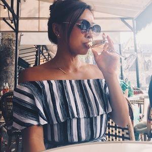 Off shoulder striped romper